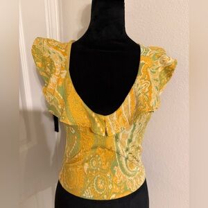 Zara Yellow and Green Paisley Blouse